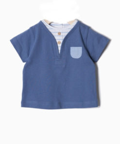camiseta algodon azul manga corta con bolsillo newness moda infantil 247x296 - Camiseta bolsillo botones