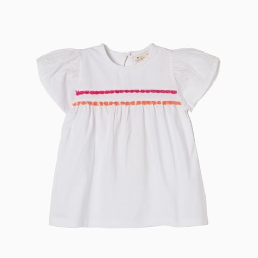 camiseta algodon flecos mangas con volantes blanca moda infantil zippy 510x511 - Camiseta Blanca con flecos