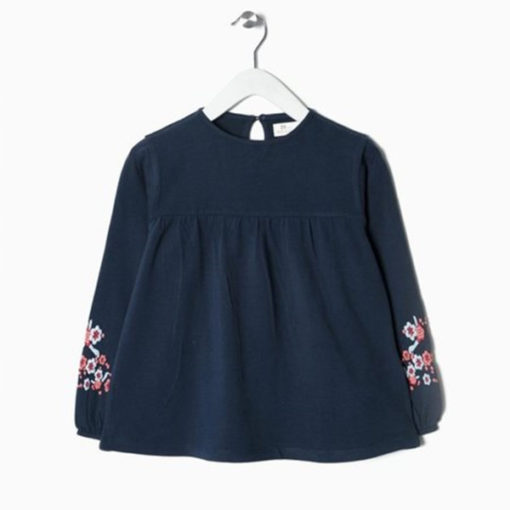 camiseta de algodon color azul marino flores en la manga zippy moda infantil rebajas invierno 510x510 - Camiseta flores manga