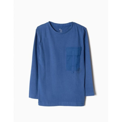 camiseta manga larga algodon moda infantil rebajas invierno zippy azul con bolsillo 510x510 - Camiseta azul bolsillo