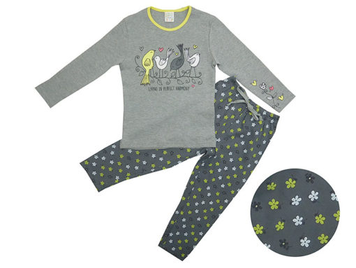 pijama algodon color gris flores pajaros tobogan moda infantil rebajas invierno 510x383 - Pijama Pájaros