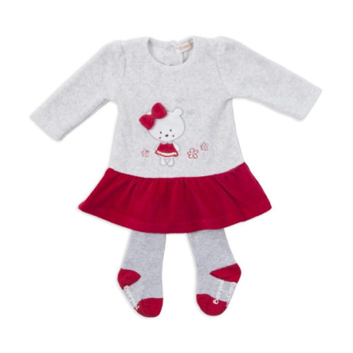 vestido tundosado gris y rojo con leotardos babybol moda infantil rebajas invierno 28123 510x510 - Vestido+leotardos Osita lazo