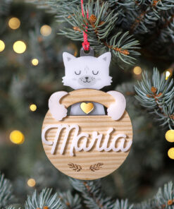 Bola de navidad personalizada madera abrazos artesanos gato 247x296 - Abrazo Gato madera y metacrilato