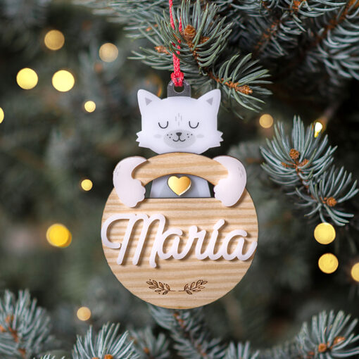 Bola de navidad personalizada madera abrazos artesanos gato 510x510 - Abrazo Gato madera y metacrilato