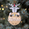 Bola de navidad personalizada madera abrazos artesanos reno 100x100 - Bola Papa Noel en trineo metacrilato transparente