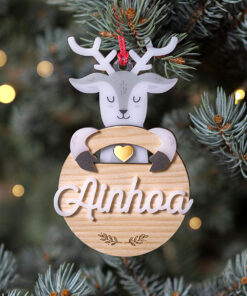 Bola de navidad personalizada madera abrazos artesanos reno 247x296 - Abrazo Reno madera y metacrilato