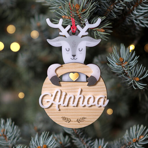 Bola de navidad personalizada madera abrazos artesanos reno 510x510 - Abrazo Reno madera y metacrilato