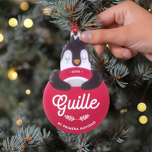 Bola de navidad personalizada metacrilato rojo carmesi abrazos artesanos pinguino 510x510 - Abrazo Pingüino carmesí