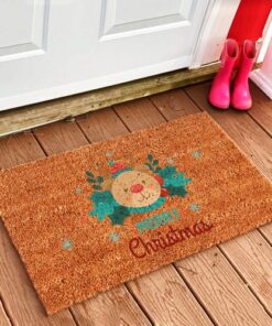 felpudo fibra de coco natural feliz navidad entrada casa personalizado oso rudolf 247x296 - Felpudo Osito navideño