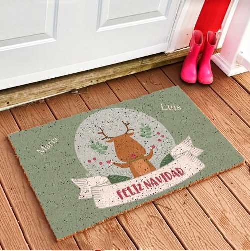 felpudo fibra de coco natural feliz navidad entrada casa personalizado reno rudolf nombres - Felpudo Rudolf
