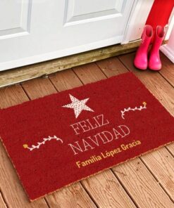 felpudo fibra de coco natural feliz navidad entrada casa personalizado rojo con estrella 247x296 - Felpudo Estrella