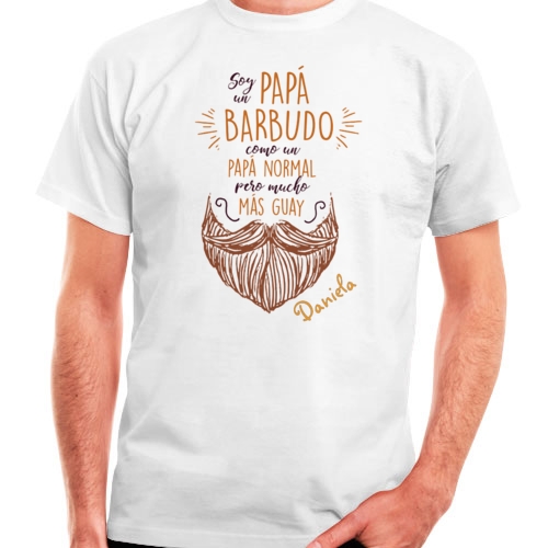 camiseta algodon manga corta dia del padre papa barbudo barba - Camiseta papá barbudo