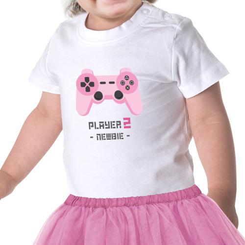 camiseta algodon manga corta dia del padre player one mando consola videojuegos gamer infantil bebe rosa - Camiseta bebé player 2