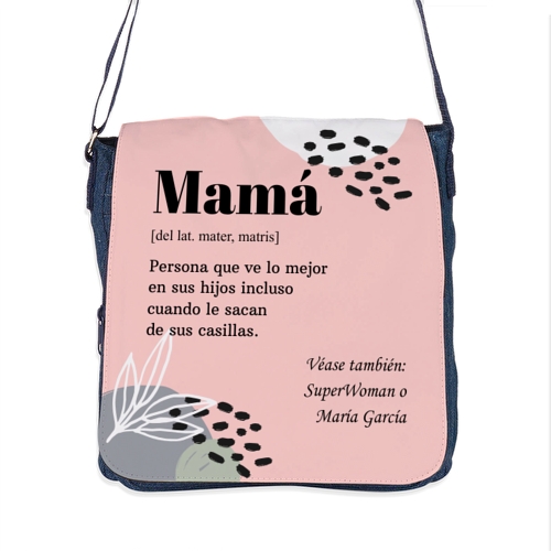 bolso bandolera vaquero textil personalizado regalo original dia de la madre significado mama diccionario - Bolso vaquero significado mamá