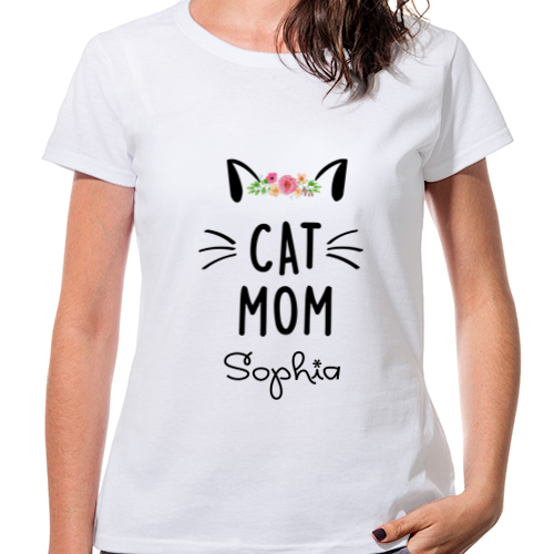 camiseta algodon manga corta dia de la madre regalo mama cat mom gatos - Camiseta cat mom