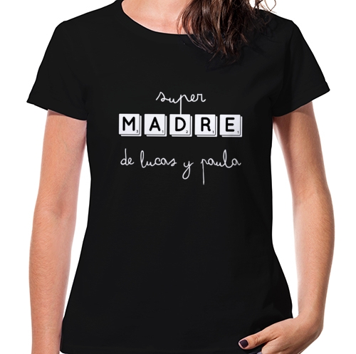 camiseta algodon manga corta dia de la madre regalo mama super letras scrable - Camiseta Super madre scrable